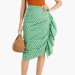 RHODE Green Floral Midi Skirt